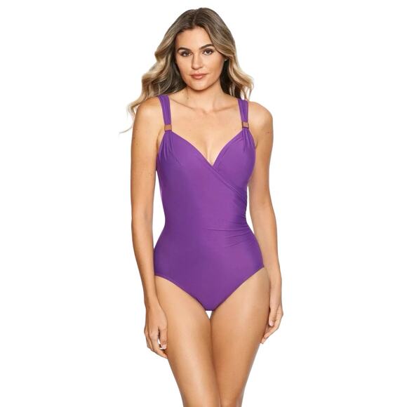 Miraclesuit Razzle Dazzle Twist-Front Siren Orchid Purple Swimsuit Size 6 $190 - Picture 3 of 8